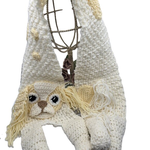 Japanese Chin Breed Puppy Dog Cream/Yellow & White Scarf Crochet Handmade byBre - Picture 1 of 7